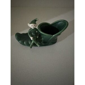 Treasure Craft Vintage Green Pixie Elf On Green Elf Shoe Figurine Planter